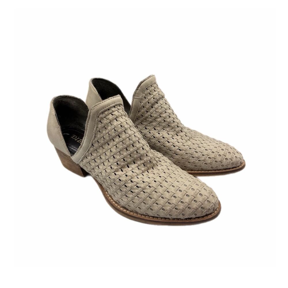 Diba True Woven Gray Leather D'Orsay Low Block Heel Slip On Western Boho Booties